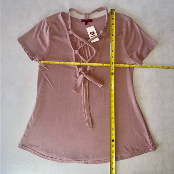 New Red by BKE Rose Pink Lace Up High Low Top tunic Med - Picture 7 of 7